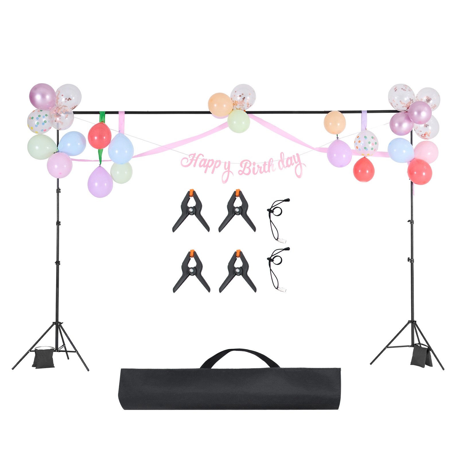 VEVOR Soporte de Fondo Ajustable para Tela de Fondo de Hasta 300 x 300 cm, Soporte Portátil de Altura Ajustable de 85-298 cm con 2 Trípodes para Fotografía Familiar, Estudio de Fotografía, Negro