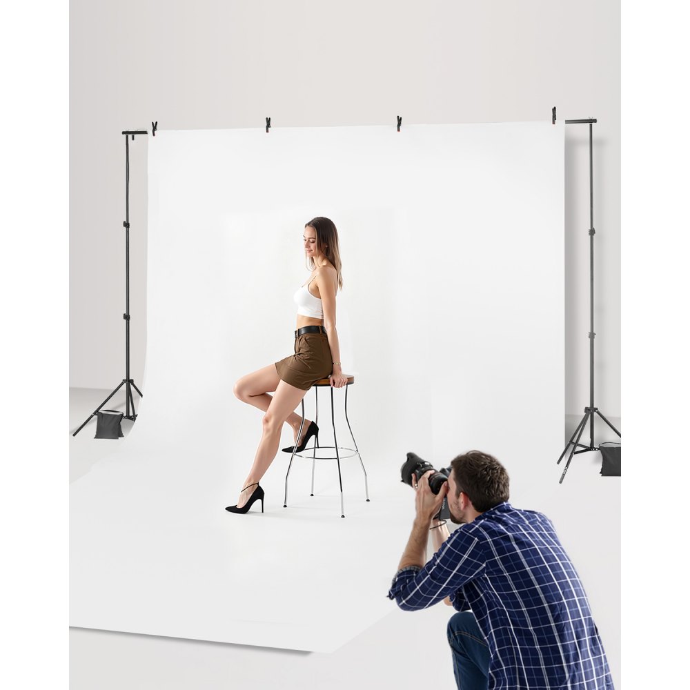 VEVOR Soporte de Fondo Ajustable para Tela de Fondo de Hasta 198 x 300 cm, Soporte Portátil de Altura Ajustable de 72-198 cm con 5 Varillas para Fotografía Familiar, Estudio de Fotografía, Negro
