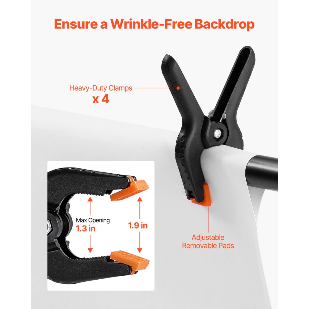 VEVOR Soporte de Fondo Ajustable para Tela de Fondo de Hasta 198 x 300 cm, Soporte Portátil de Altura Ajustable de 72-198 cm con 5 Varillas para Fotografía Familiar, Estudio de Fotografía, Negro