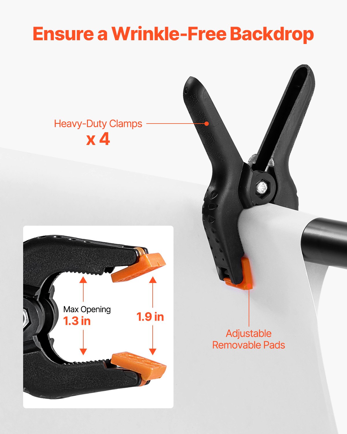 VEVOR Soporte de Fondo Ajustable para Tela de Fondo de Hasta 198 x 300 cm, Soporte Portátil de Altura Ajustable de 72-198 cm con 5 Varillas para Fotografía Familiar, Estudio de Fotografía, Negro