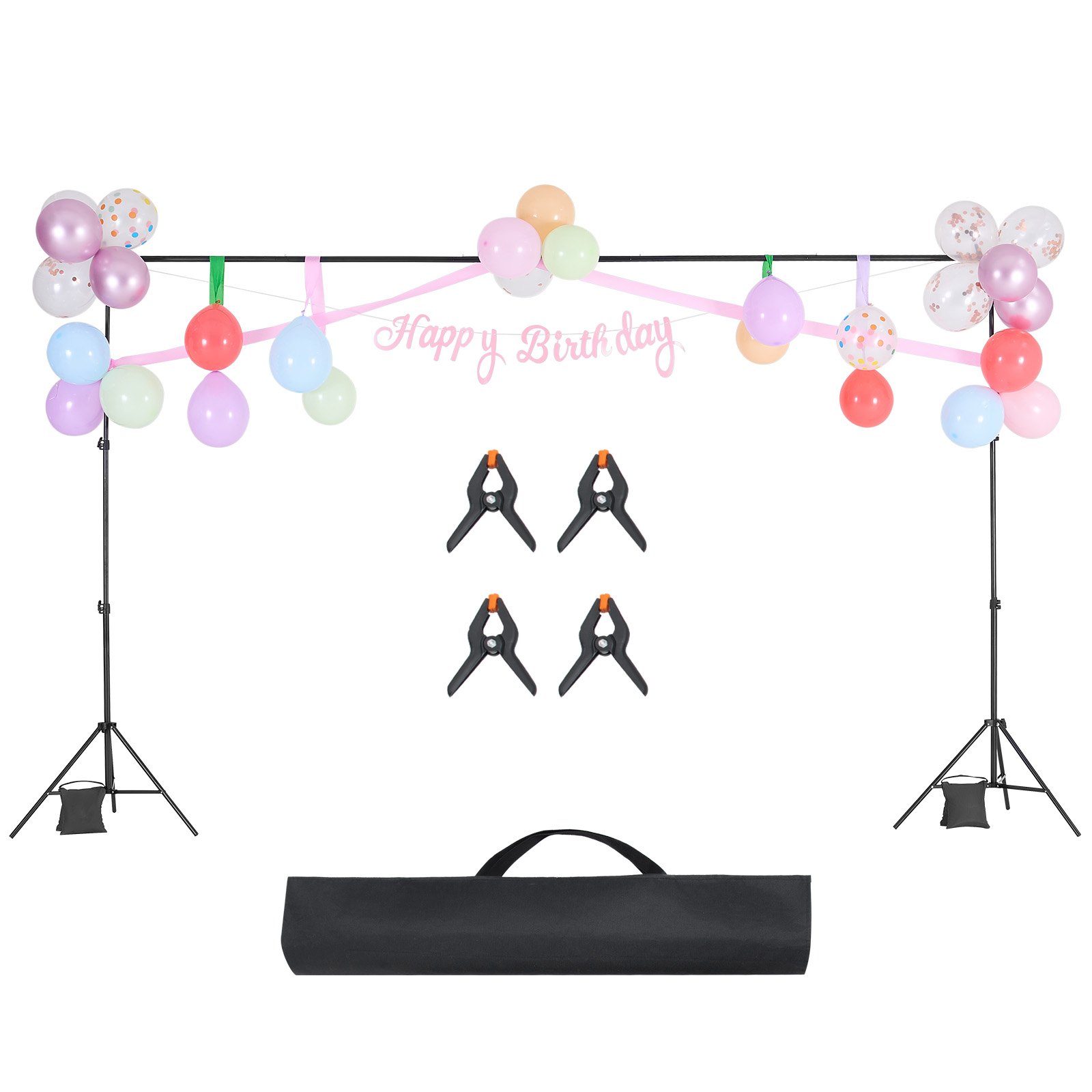 VEVOR Soporte de Fondo Ajustable para Tela de Fondo de Hasta 198 x 300 cm, Soporte Portátil de Altura Ajustable de 72-198 cm con 5 Varillas para Fotografía Familiar, Estudio de Fotografía, Negro