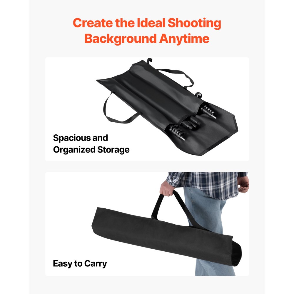 VEVOR Adjustable Background Stand (Background Cloth: 260 x 300 cm), Portable Background Stand with 2 Tripods, Screen Stand for Product Photography and Studio Photography