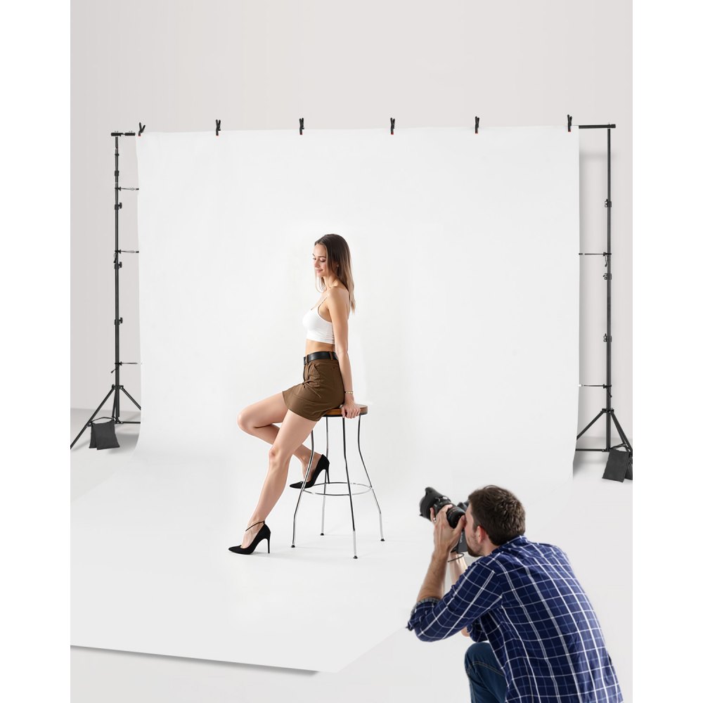 VEVOR Soporte de Fondo Ajustable para Tela de Fondo de Hasta 260 x 300 cm, Soporte Portátil de Altura Ajustable de 139 - 306 cm con 2 Trípodes para Fotografía Familiar, Estudio de Fotografía, Negro