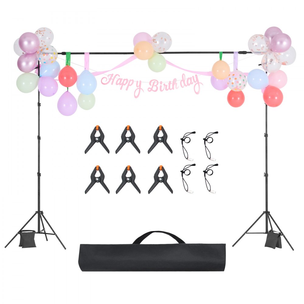VEVOR Soporte de Fondo Ajustable para Tela de Fondo de Hasta 260 x 300 cm, Soporte Portátil de Altura Ajustable de 139 - 306 cm con 2 Trípodes para Fotografía Familiar, Estudio de Fotografía, Negro