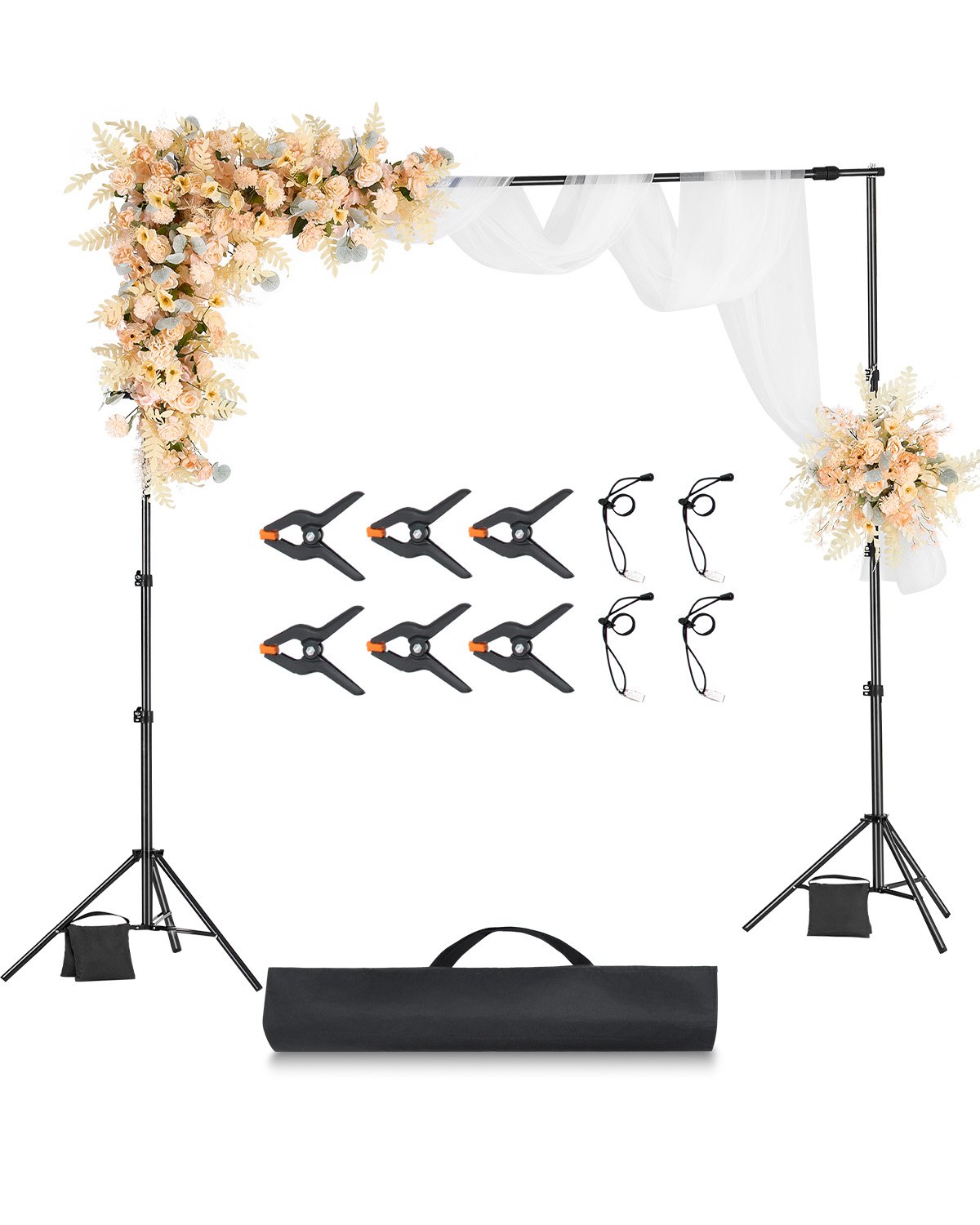 VEVOR Adjustable Background Stand (Background Cloth: 260 x 300 cm), Portable Background Stand with 2 Tripods, Screen Stand for Product Photography and Studio Photography