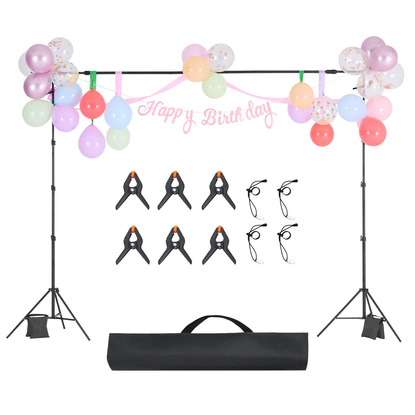 VEVOR Soporte de Fondo Ajustable para Tela de Fondo de Hasta 260 x 300 cm, Soporte Portátil de Altura Ajustable de 139 - 306 cm con 2 Trípodes para Fotografía Familiar, Estudio de Fotografía, Negro