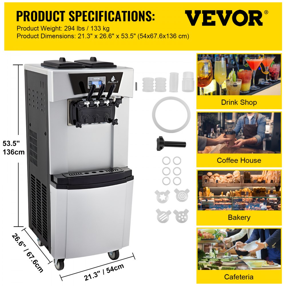 Vevor Máquina De Helado Comercial Máquina Para Hacer Helados 3 Sabores 20-30 L/h