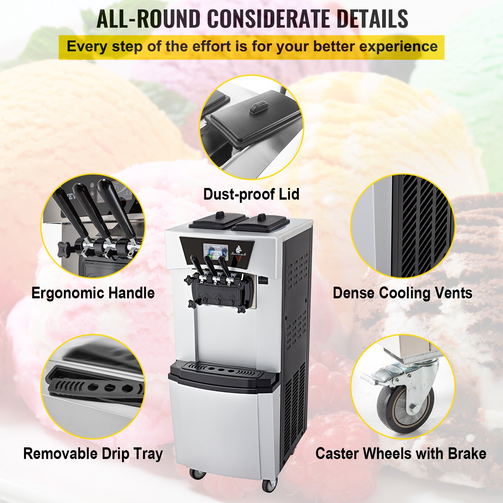Vevor Máquina De Helado Comercial Máquina Para Hacer Helados 3 Sabores 20-30 L/h
