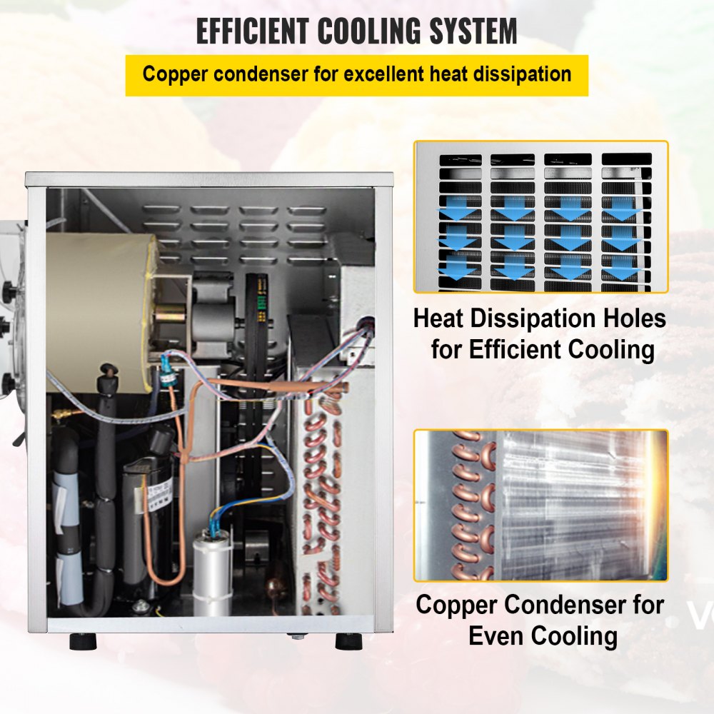 VEVOR Máquina Helados Duros 16 - 20 L/H Máquina de Helado de Servido Duro 1400 W Heladera Redonda de Acero Inoxidable con Panel LCD Inteligente Temporizador de Apagado Automático para Bares Cafeterías