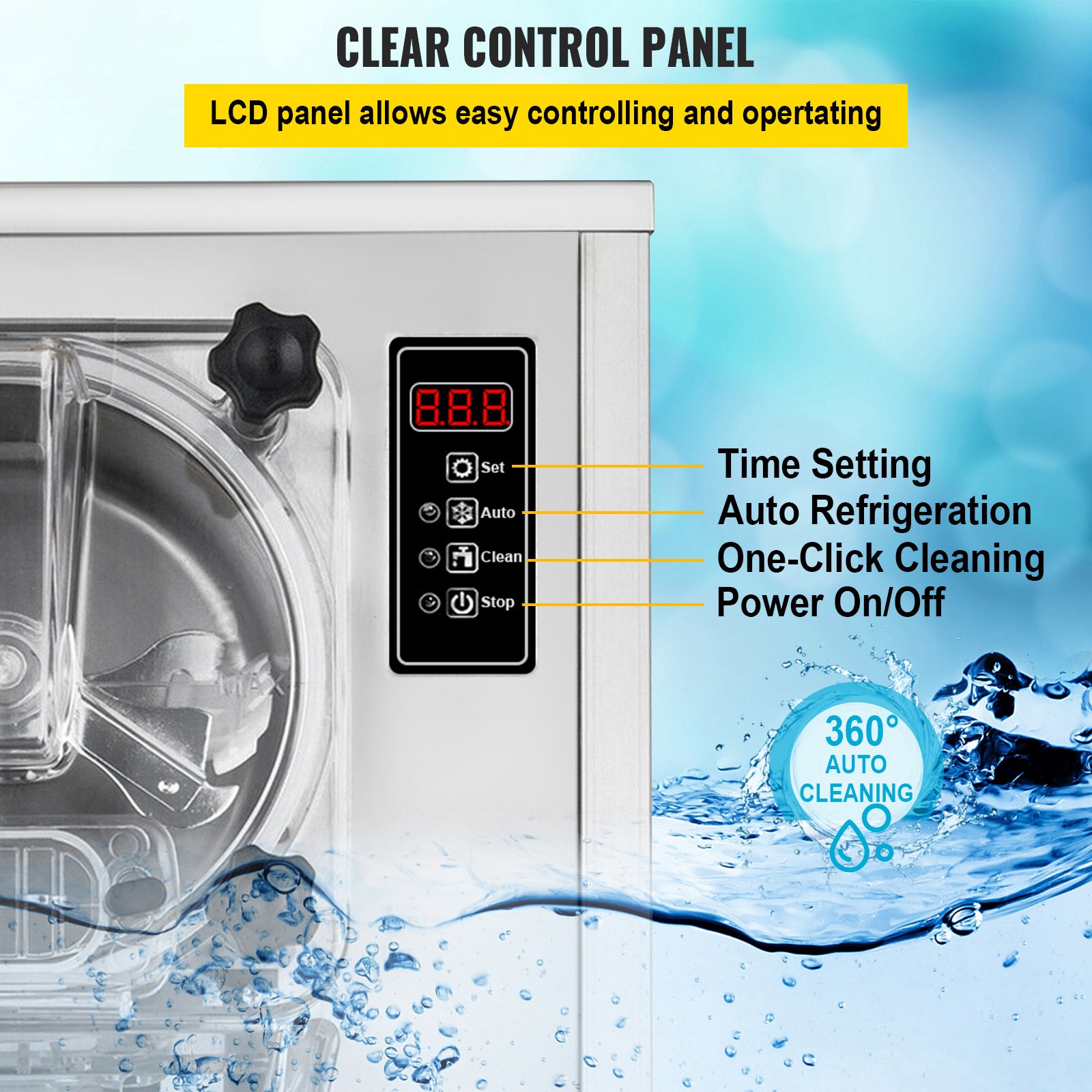 VEVOR Máquina Helados Duros 16 - 20 L/H Máquina de Helado de Servido Duro 1400 W Heladera Redonda de Acero Inoxidable con Panel LCD Inteligente Temporizador de Apagado Automático para Bares Cafeterías