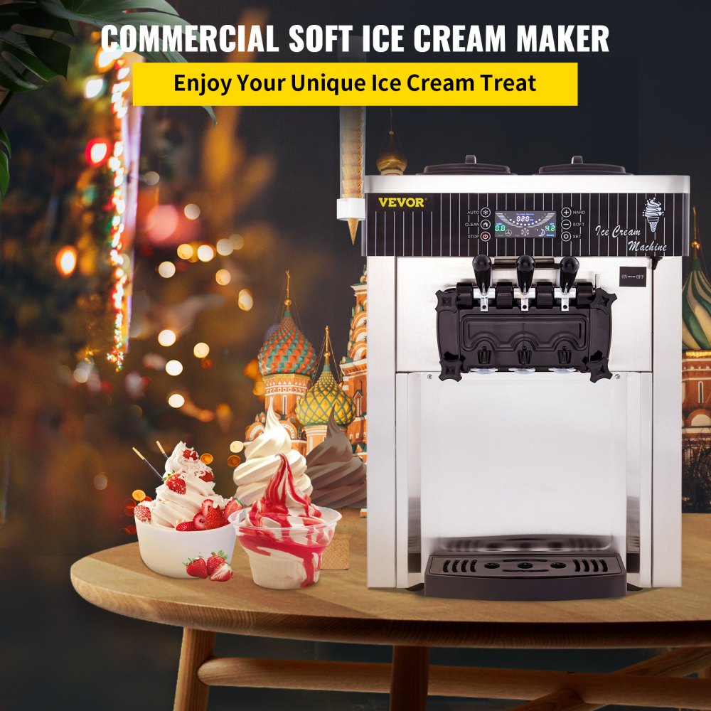 VEVOR Máquina de Helados Soft Heladera Maquina Helados Soft Comercial Maquina Helados Soft con 2 + 1 Sabores Vertical Ice Cream Maker 2200W Máquina de Helado de Servido Suave 6L*2