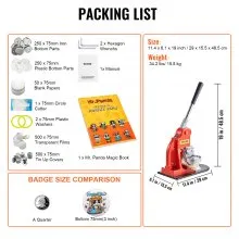 VEVOR Máquina para Fabricar Botones Diámetro de 75 mm Cortador de Círculo de Insignia 29x15,5x48,5 cm Hierro y ABS Máquina para Hacer Pines Chapas Lazos Llaveros Abrebotellas Personalizadas 500 Piezas