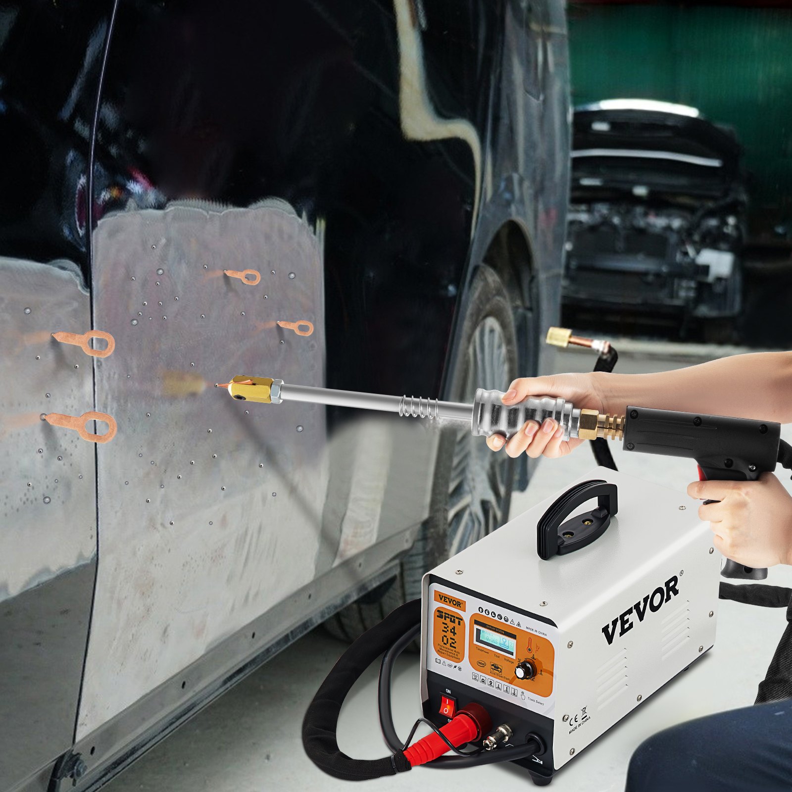VEVOR Herramienta de Reparación de Abolladuras 220 V Herramientas de Chapista 3500 A Kit de Reparación de Parachoques 3KW de Potencia, 6 Modos Disponibles para Soldador Plástico Reparar Abolladuras