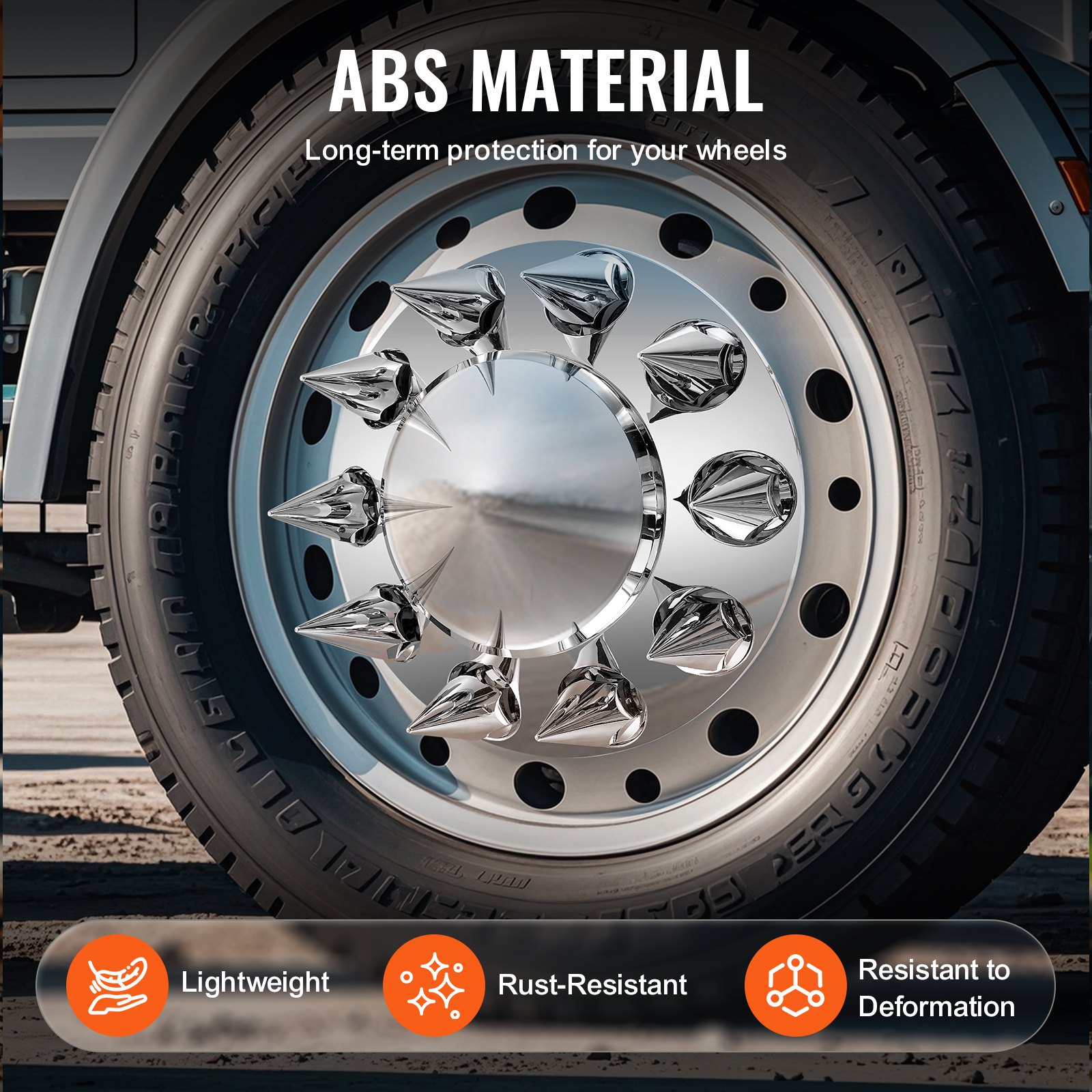 VEVOR wheel covers for the front axle, axle cover with spikes for semi-trailer trucks, galvanized ABS wheel nut covers, rust-resistant, mounting tool included