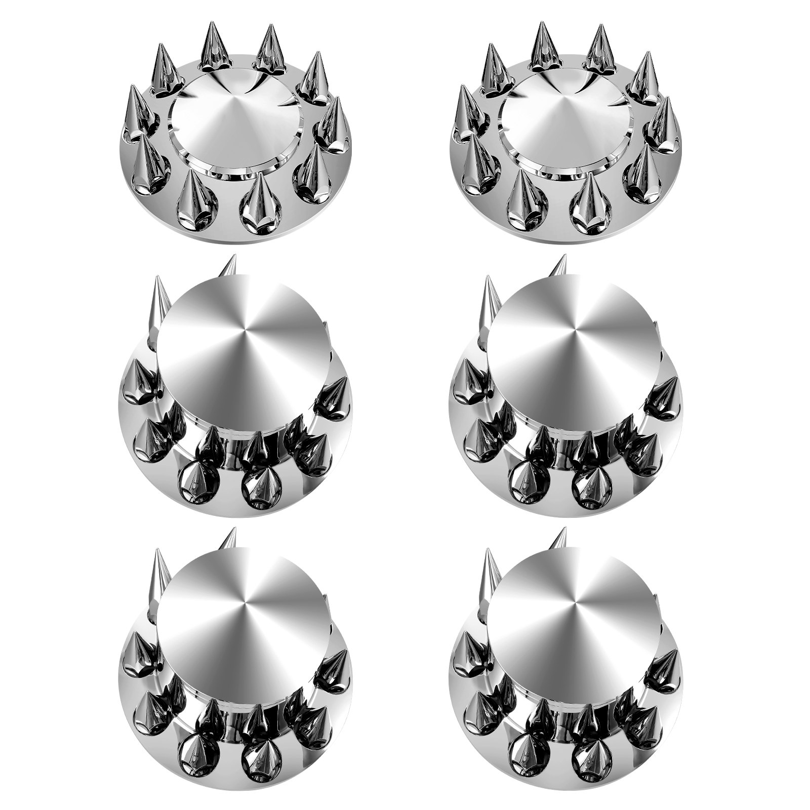 VEVOR Wheel Covers for Rear Axle with Spikes for Semi-Trucks, Rust-Resistant ABS Wheel Nut Covers, Complete Combo Set with 2 Front and 4 Rear Axle Hub Covers
