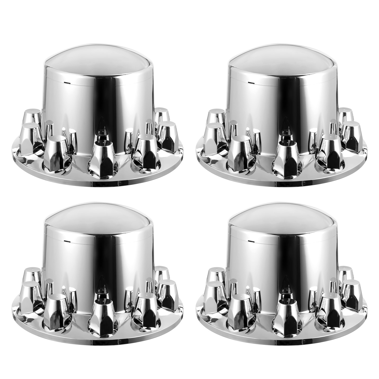 VEVOR Wheel Covers for the Rear Axle, Domed Axle Cover for Semi-Trucks, Galvanized ABS Wheel Nut Covers, 4-Piece Complete Axle Cover Combo Set, Bright Silver, Car Decoration