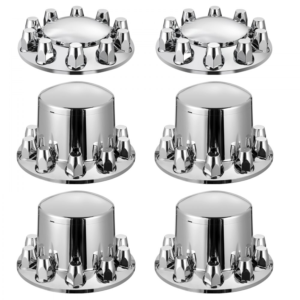 VEVOR Wheel Covers for Rear Axle, Rust-Resistant ABS Wheel Nut Covers, Domed Axle Cover for Semi-Trucks, 6-Piece Set with 2 Front and 4 Rear Axle Hub Covers, Light Silver