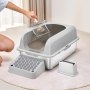 VEVOR Caja de Arena para Gatos 60 x 40 x 30 cm Arenero Extragrande de Acero Inoxidable con Pala, Tablero Ancho con Filtro y Lados Altos, Arenero Semiabierto sin Olores para Gatos Grandes, Gris Claro