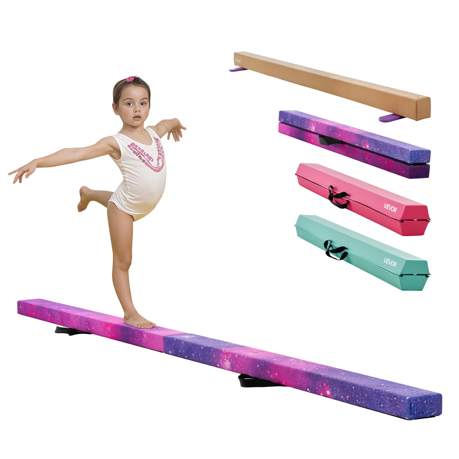 VEVOR Barra de Equilibrio para Gimnasia Infantil Plegable, Carga 136,1 kg, con Base Antideslizante, con Bolsa Transporte, Galaxia, para la Coordinación y el Control Corporal, 2380 x 105 x 60 mm