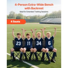 VEVOR Silla Plegable de 4 Plazas, Asiento de Banco Plegable con Bolsillos Laterales y Bolsa de Transporte, Banco Lateral para Gradas con Respaldo para Camping, Actividades al Aire Libre, Negro