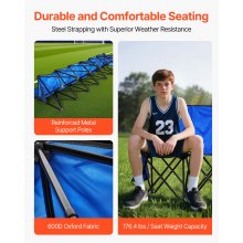 VEVOR Silla Plegable de 6 Plazas, Asiento de Banco Plegable con Bolsillos Laterales y Bolsa de Transporte, Banco Lateral para Gradas con Respaldo para Camping, Actividades al Aire Libre, Azul