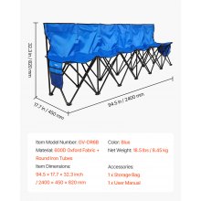 VEVOR Silla Plegable de 6 Plazas, Asiento de Banco Plegable con Bolsillos Laterales y Bolsa de Transporte, Banco Lateral para Gradas con Respaldo para Camping, Actividades al Aire Libre, Azul