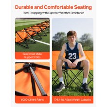 VEVOR Silla Plegable de 6 Plazas, Asiento de Banco Plegable con Bolsillos Laterales y Bolsa de Transporte, Banco Lateral para Gradas con Respaldo para Camping, Actividades al Aire Libre, Naranja