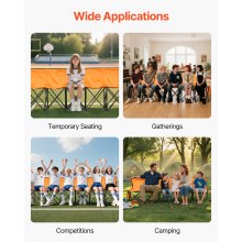 VEVOR Silla Plegable de 6 Plazas, Asiento de Banco Plegable con Bolsillos Laterales y Bolsa de Transporte, Banco Lateral para Gradas con Respaldo para Camping, Actividades al Aire Libre, Naranja