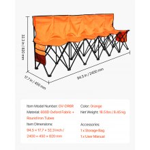 VEVOR Silla Plegable de 6 Plazas, Asiento de Banco Plegable con Bolsillos Laterales y Bolsa de Transporte, Banco Lateral para Gradas con Respaldo para Camping, Actividades al Aire Libre, Naranja