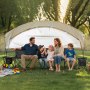 VEVOR Silla Plegable de 6 Plazas, Asiento de Banco Plegable con Bolsillos Laterales, Bolsa de Transporte, Parasol, Banco para Gradas con Respaldo para Camping, Actividades al Aire Libre, Negro