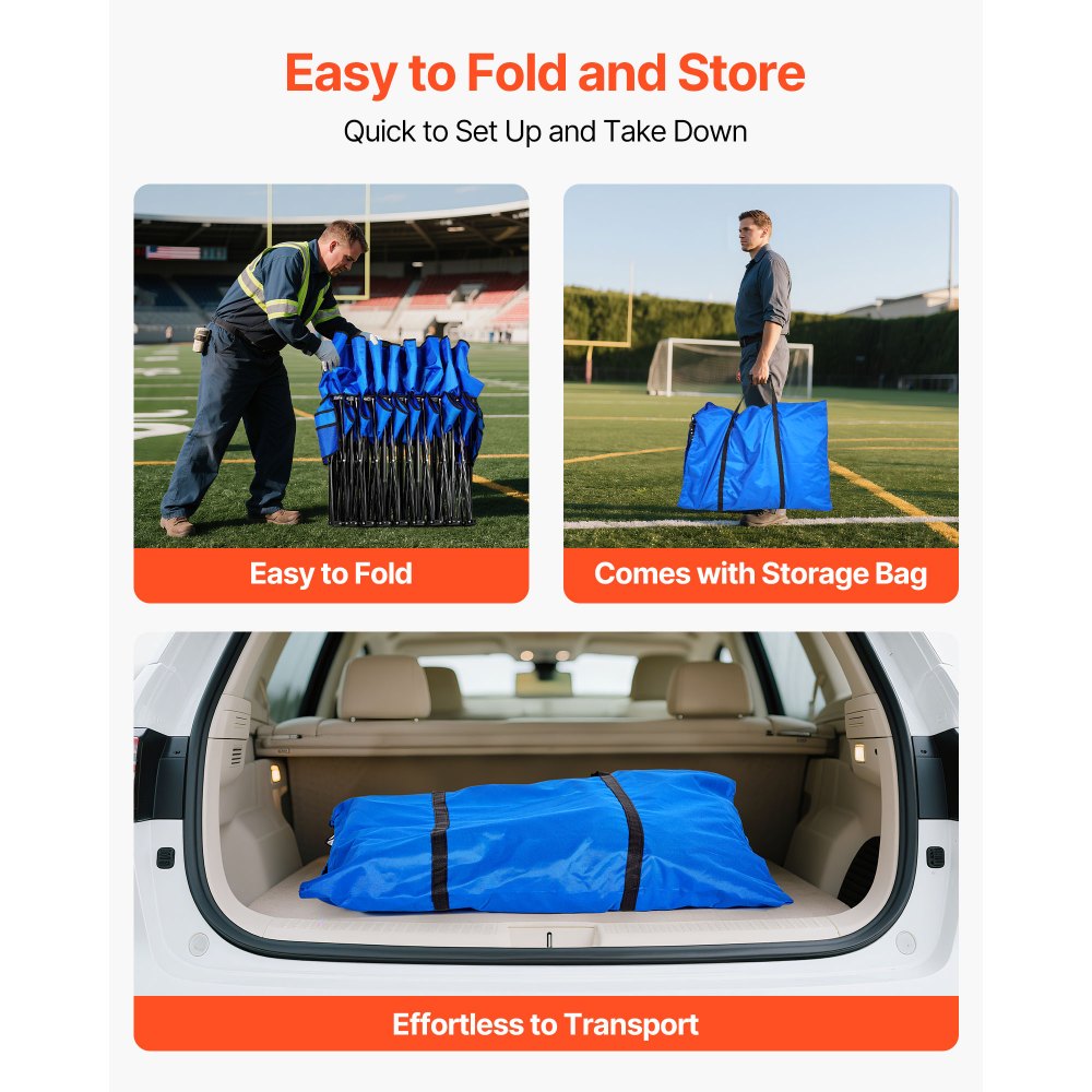 VEVOR Silla Plegable de 8 Plazas, Asiento de Banco Plegable con Bolsillos Laterales y Bolsa de Transporte, Banco Lateral para Gradas con Respaldo para Camping, Actividades al Aire Libre, Azul