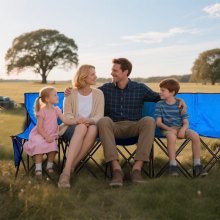 VEVOR Silla Plegable de 8 Plazas, Asiento de Banco Plegable con Bolsillos Laterales y Bolsa de Transporte, Banco Lateral para Gradas con Respaldo para Camping, Actividades al Aire Libre, Azul