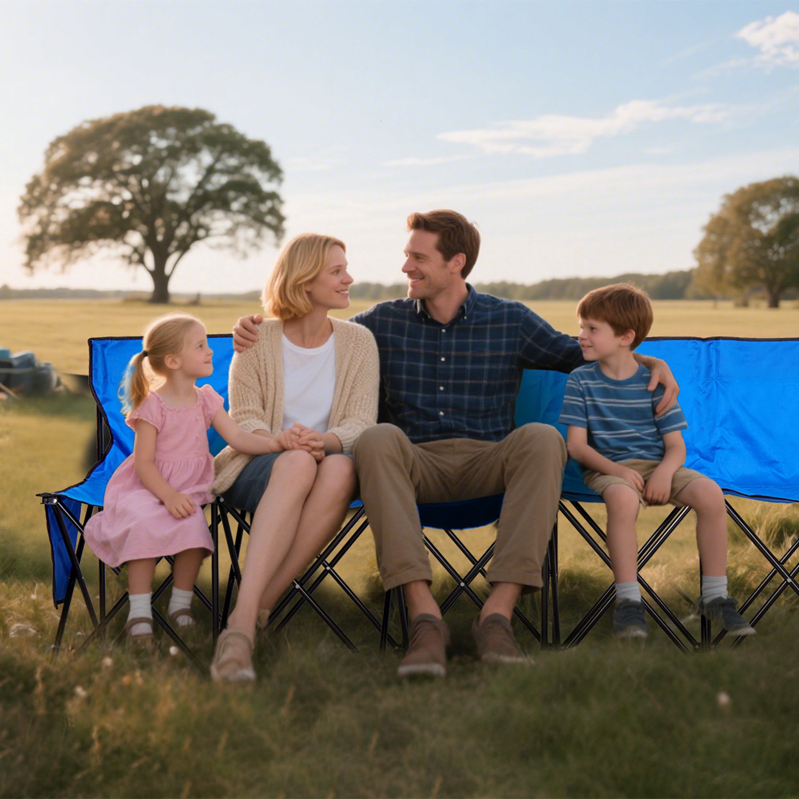 VEVOR Silla Plegable de 8 Plazas, Asiento de Banco Plegable con Bolsillos Laterales y Bolsa de Transporte, Banco Lateral para Gradas con Respaldo para Camping, Actividades al Aire Libre, Azul