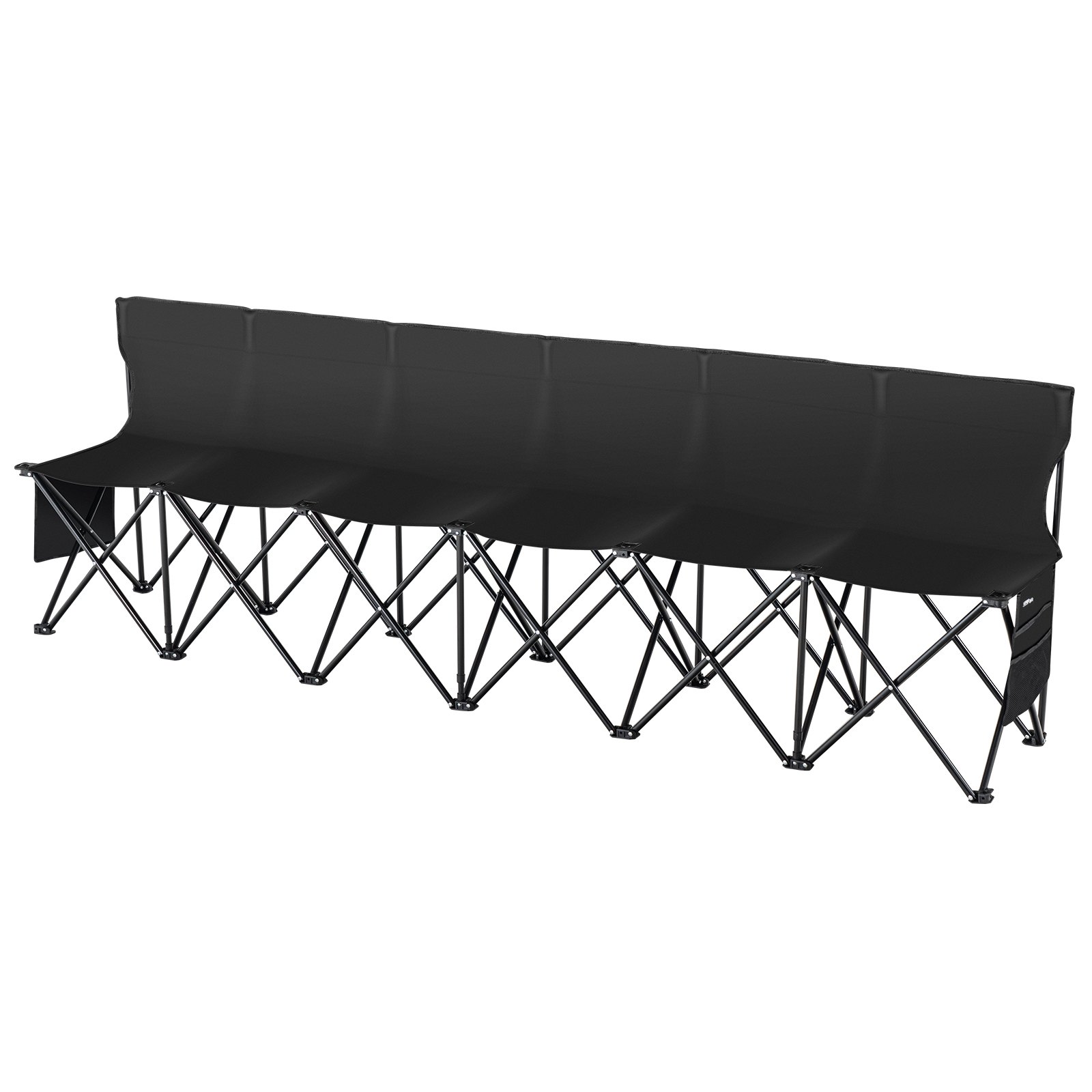 VEVOR Portable Folding Bench, 6 Seat Foldable Soccer Bench with Side Pockets and Carrying Bag, Lightweight Sideline Seating with Back Rest for Football, Baseball, Camping, Outdoor Events, Black