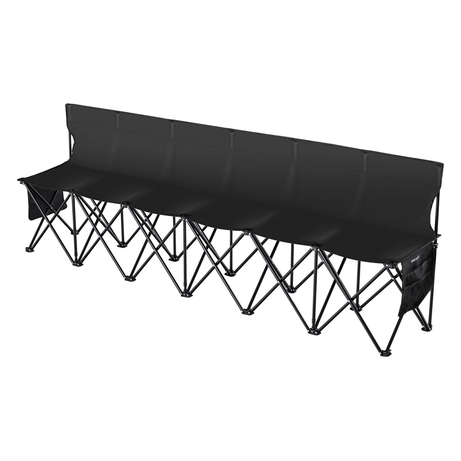 VEVOR Portable Folding Bench, 6 Seat Foldable Soccer Bench with Side Pockets and Carrying Bag, Lightweight Sideline Seating with Back Rest for Football, Baseball, Camping, Outdoor Events, Black