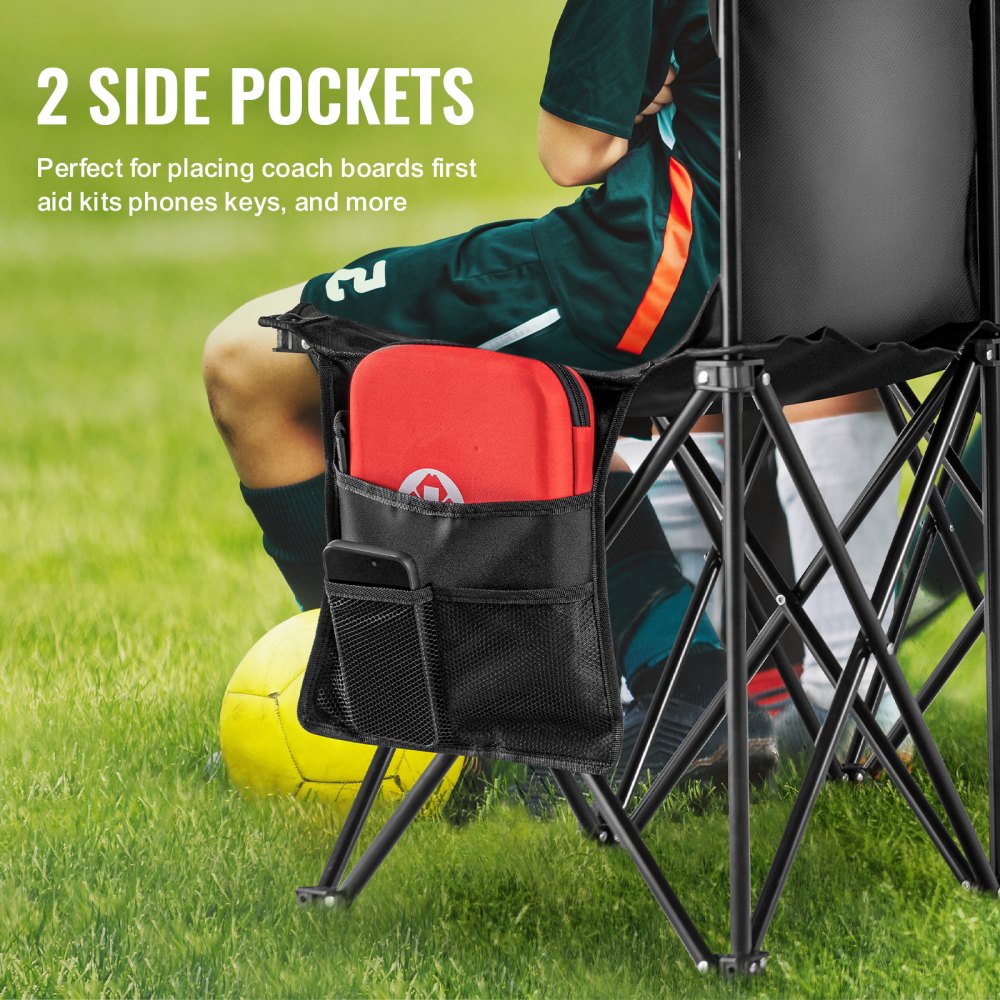 Banco plegable portátil VEVOR, banco lateral plegable de 8 asientos, banco para acampar al aire libre con bolsa de transporte y respaldo, banco lateral para deportes de equipo para fútbol, pesca, asiento instantáneo sin ensamblaje, negro