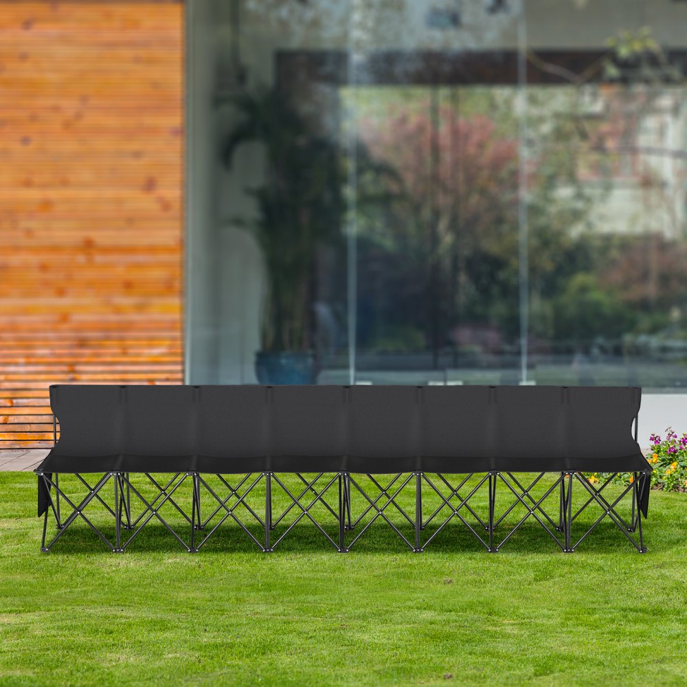 VEVOR Silla Plegable de 6 Plazas, Asiento de Banco Plegable con Bolsillos Laterales, Bolsa de Transporte, Parasol, Banco para Gradas con Respaldo para Camping Negro (sin toldo)