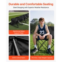 VEVOR Silla Plegable de 6 Plazas, Asiento de Banco Plegable con Bolsillos Laterales y Traseros, Bolsa de Transporte, Banco para Gradas con Respaldo para Camping, Actividades al Aire Libre, Negro