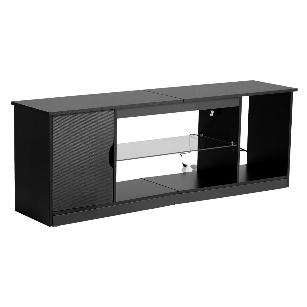 VEVOR TV Stand for TVs up to 1651 mm, Modern Entertainment Center with Light Strip, Wooden TV Cabinet Storage with Glass Shelf and Adjustable Shelves, Console Table for Living Room and Bedroom, Black