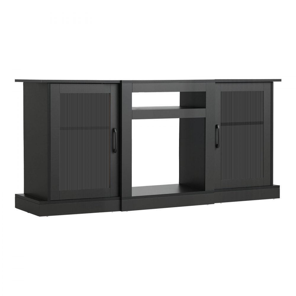 VEVOR Mueble de TV, Mueble de TV de Madera 1470x370x685 mm para Televisores de Hasta 1651 mm con Tira de Luz, Puertas de Vidrio y Estantes Ajustables, Consola para Sala de Estar y Dormitorio, Negro