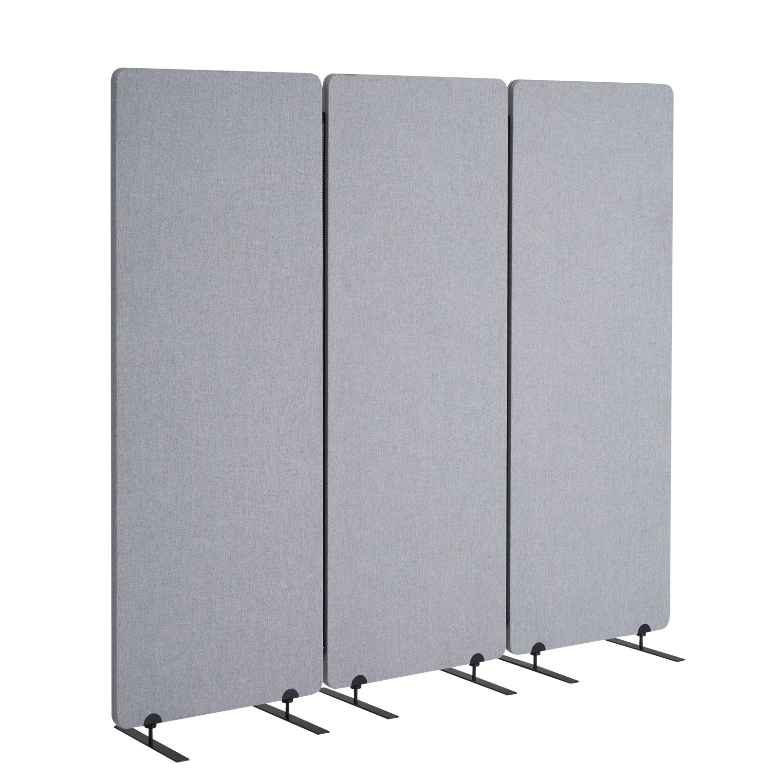 VEVOR Biombo Separador de Ambientes de 1840 x 350 x 1655 mm, Divisor Plegable de 3 Paneles de Poliéster PET Insonorizado Mamparas Divisorias Independientes de Privacidad para Estudio de Oficina, Gris