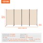 VEVOR Biombo Separador Plegable de Ambientes 4 Paneles 3464 x 1840 x 520mm Beige