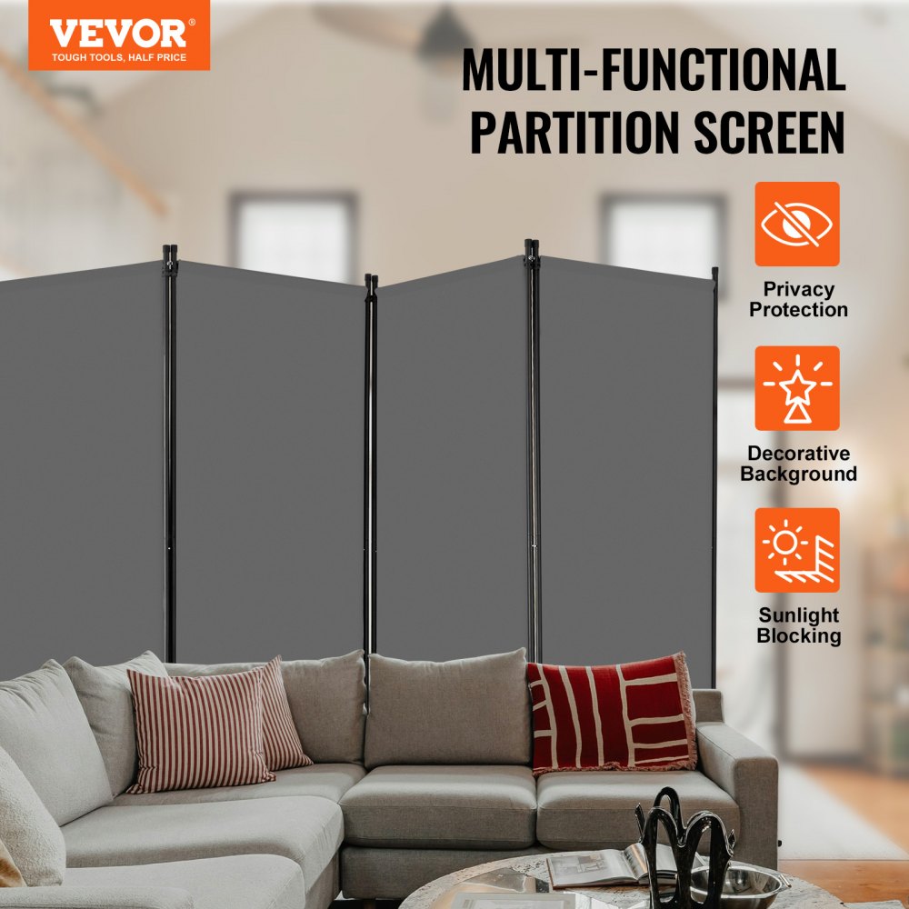 VEVOR Biombo Separador de Ambientes de 3464 x 1840 x 520 mm, Separador Plegable de Ambientes de 4 Paneles Mampara de Privacidad para Interiores, Separador de Ambientes para Oficina, Dormitorio, Gris