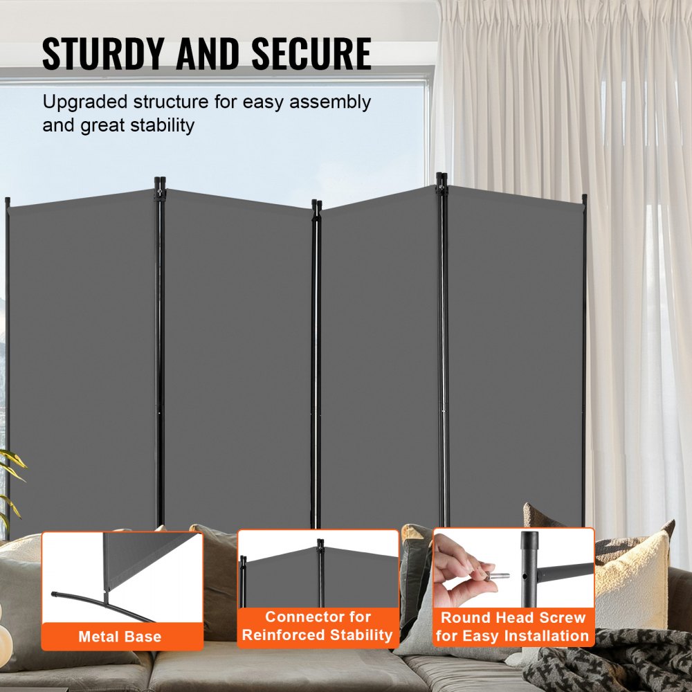 VEVOR Biombo Separador de Ambientes de 3464 x 1840 x 520 mm, Separador Plegable de Ambientes de 4 Paneles Mampara de Privacidad para Interiores, Separador de Ambientes para Oficina, Dormitorio, Gris