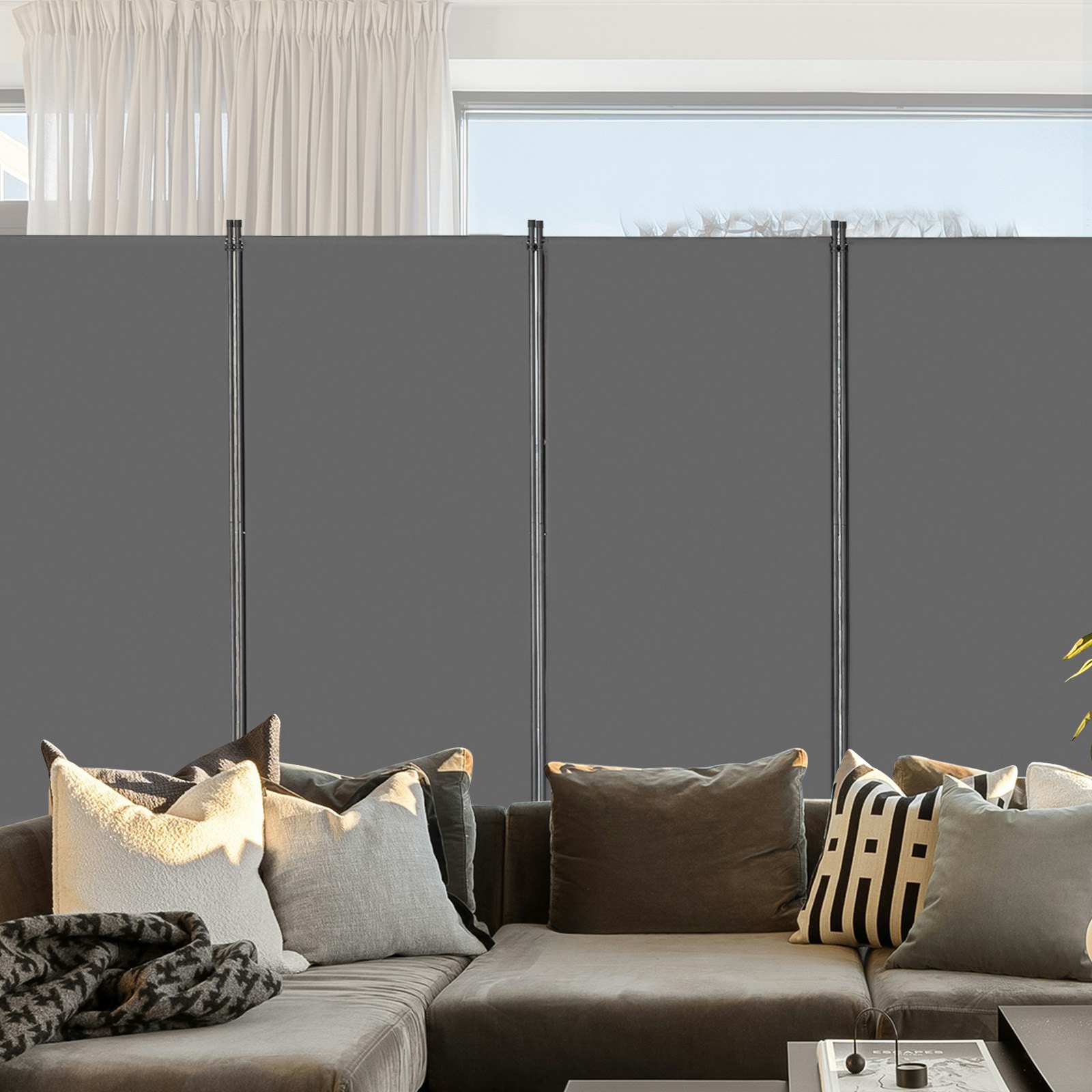 VEVOR Biombo Separador de Ambientes de 3464 x 1840 x 520 mm, Separador Plegable de Ambientes de 4 Paneles Mampara de Privacidad para Interiores, Separador de Ambientes para Oficina, Dormitorio, Gris