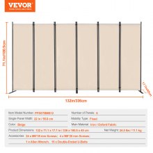 VEVOR Biombo Separador Plegable de Ambientes 6 Paneles 3110 x 1805 x 450mm Beige