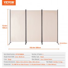 VEVOR Biombo Separador Plegable de Ambientes de 3 Paneles 260 x 184 x 52cm Beige