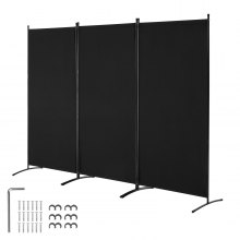 VEVOR Biombo Separador Plegable de Ambientes de 3 Paneles 260 x 184 x 52cm Negro