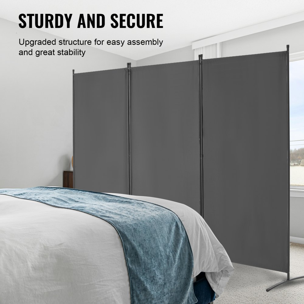 VEVOR Room Divider 3 Panels, 260 x 184 x 52 cm, Foldable Privacy Screen & Portable Partition for Room Division, Freestanding Room Divider for Office, Bedroom, Study, Gray