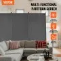 VEVOR Biombo Separador de Ambientes de 2600 x 1840 x 520 mm, Separador Plegable de Ambientes de 3 Paneles Mampara de Privacidad para Interiores, Separador de Ambientes para Oficina, Dormitorio, Gris